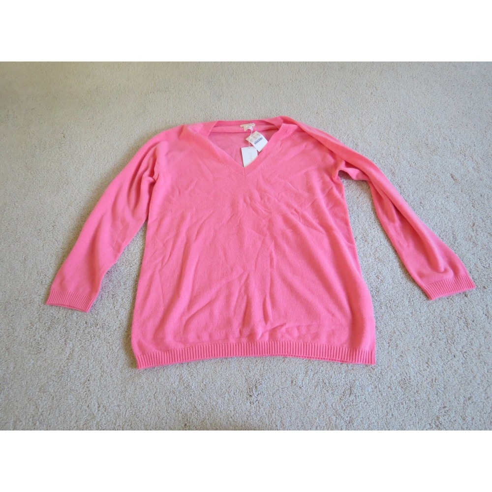 J. Crew Women Pink 100% Cashmere V-Neck Pullover Sweater XL NWT